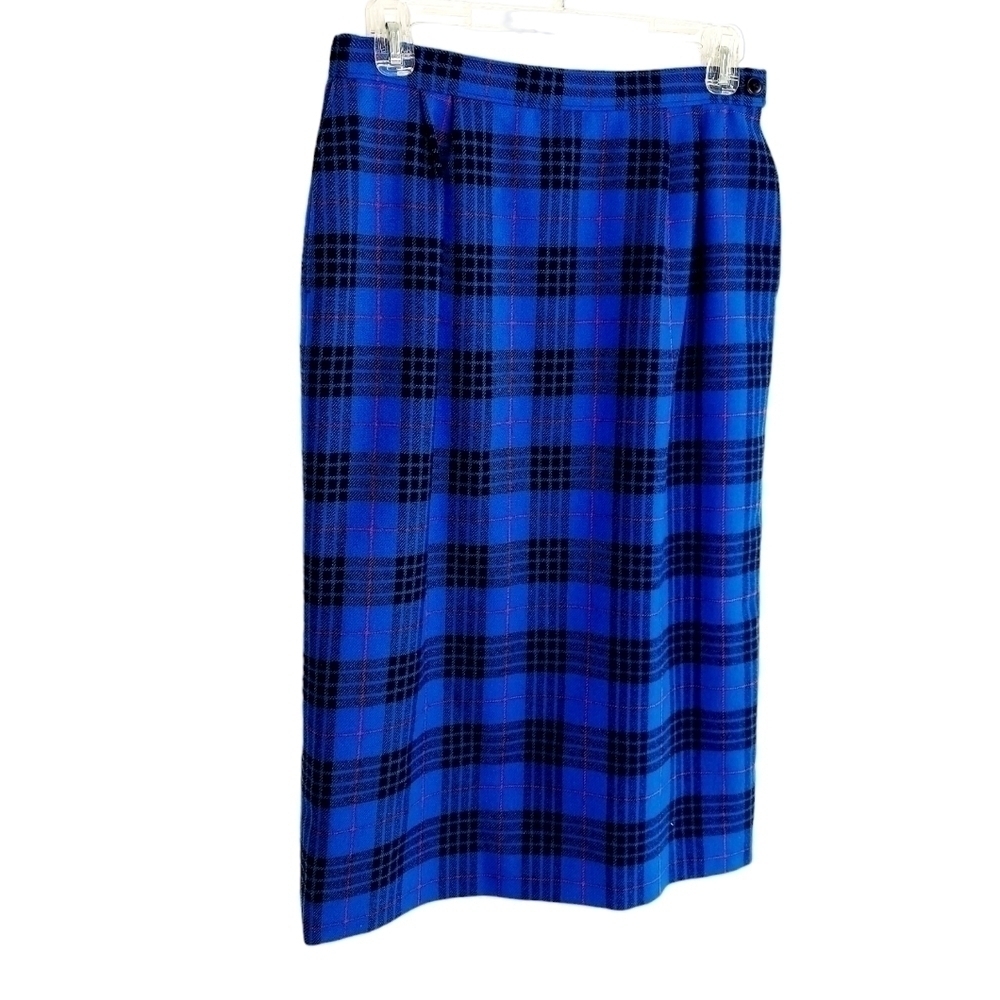 Pendleton Morgan Tartan Plaid Long Wool Skirt Size 6 Vintage Blue Black Red EUC - Picture 4 of 16